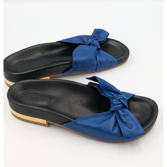 Chloé Emily Knotted Bow Leather Slide Flats Blue EU38 - Picture 4 of 10